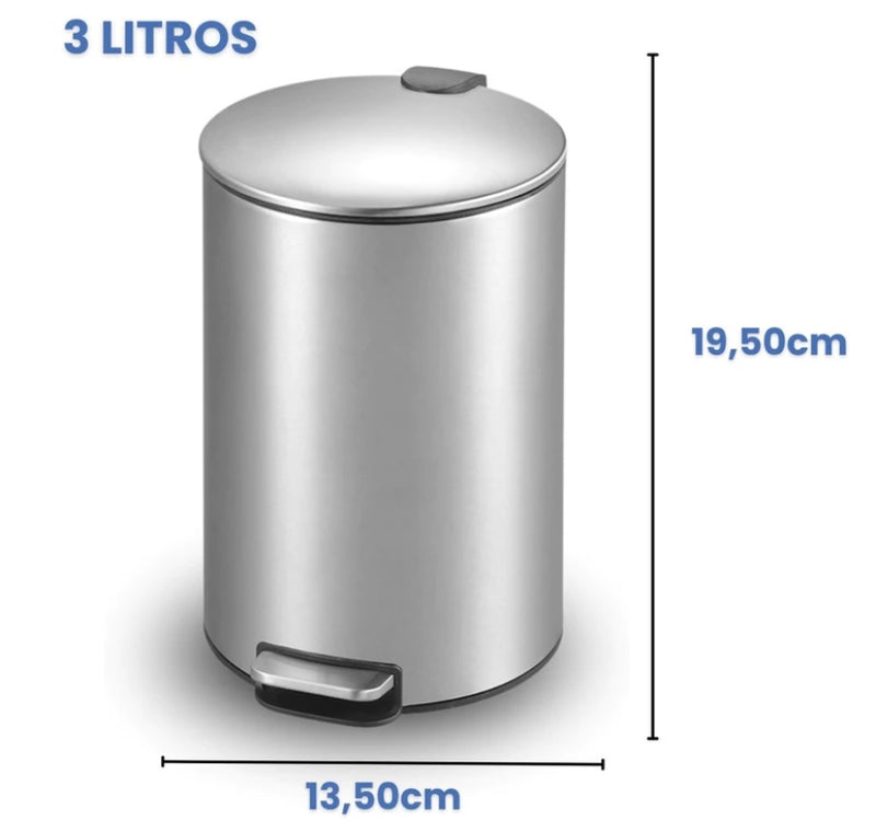 LIXEIRA SLIM DE INOX ESCOVADO - 3 Litros Com Pedal