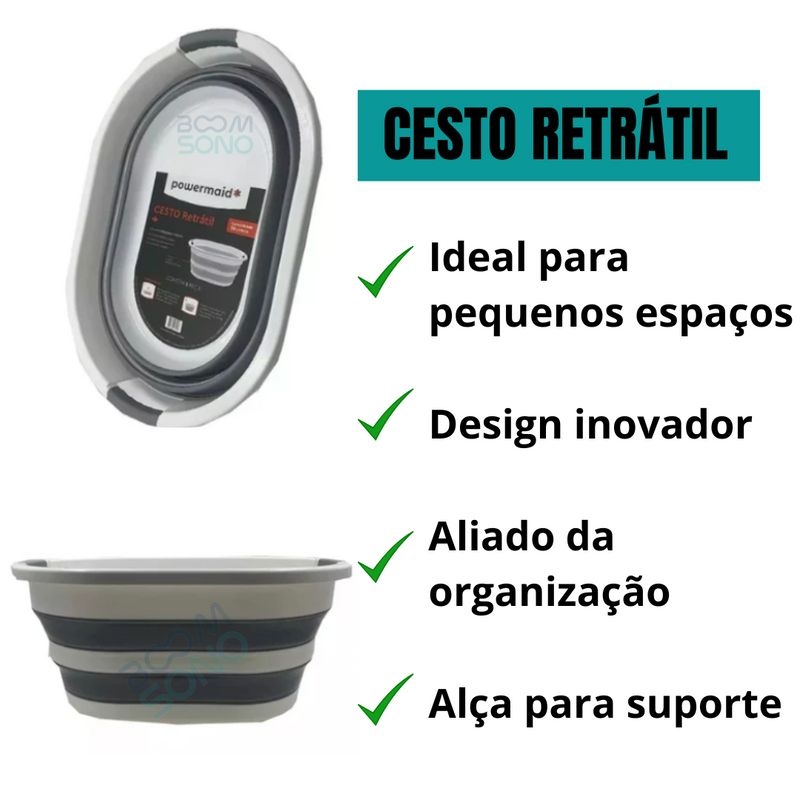 BALDE CESTO RETRÁTIL FLEXÍVEL RETANGULAR 26L - Silicone