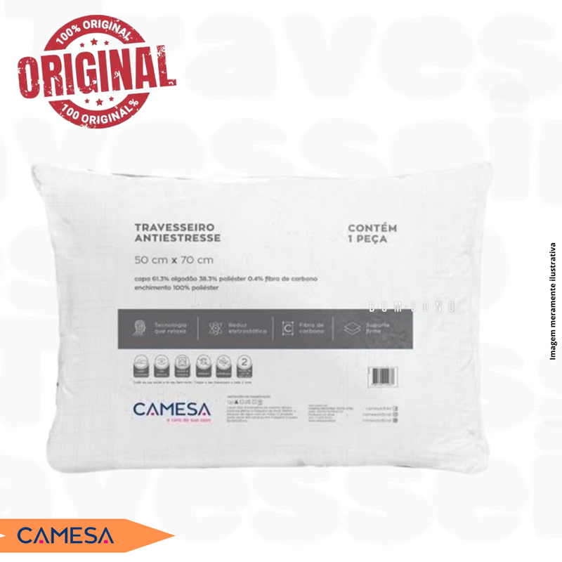 TRAVESSEIRO ANTI ESTRESSE COM FIBRA DE CARBONO / PRODUTO ORIGINAL CAMESA - ANTI STRESS