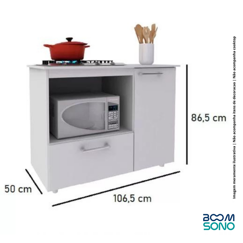 BALCÃO PARA COOKTOP BIGGER BRANCO - 1 prateleira e 2 portas