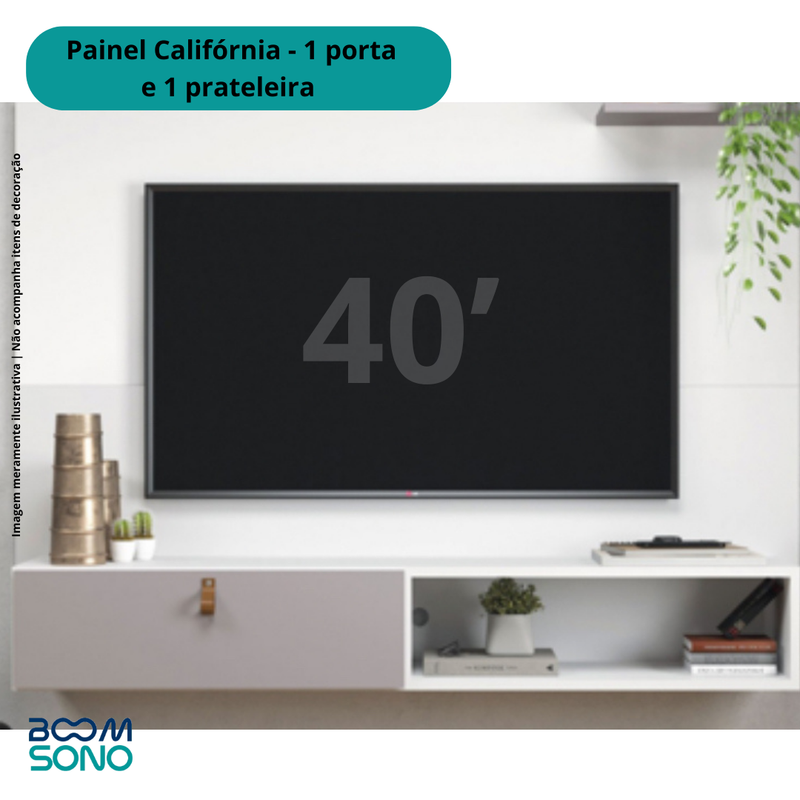 PAINEL PARA TV CALIFÓRNIA BRANCO/FUME - 1 porta 1 prateleira