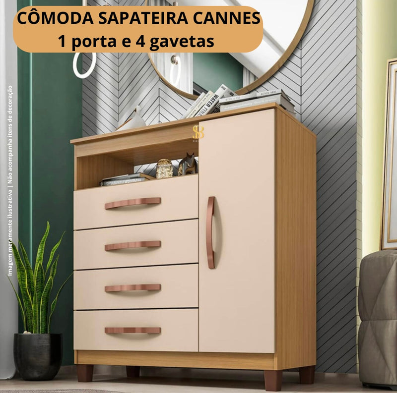 COMODA SAPATEIRA CANNES - 1 Porta e 4 Gavetas