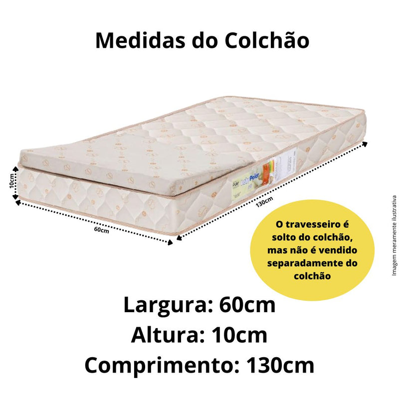 COLCHÃO POLAR BERÇO NACIONAL COM TRAVESSEIRO ANTIREFLUXO 130x60x10 ergonômico