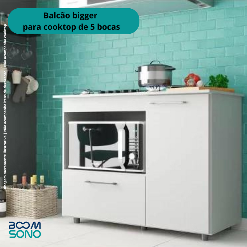 BALCÃO PARA COOKTOP BIGGER BRANCO - 1 prateleira e 2 portas